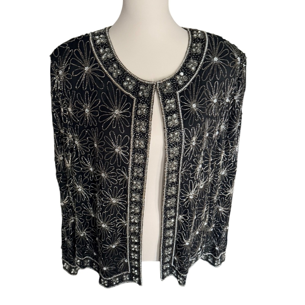 Vintage Pappell Boutique Beaded Floral Evening Jacket Sequin Cardigan Size 3XL - Picture 2 of 12
